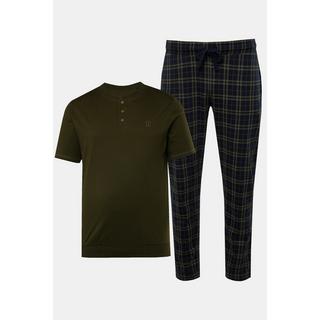 JP1880  Pyjama coupe ventre confort. Henley à manches courtes et pantalon à carreaux – jusqu'au 8&nbsp;XL 