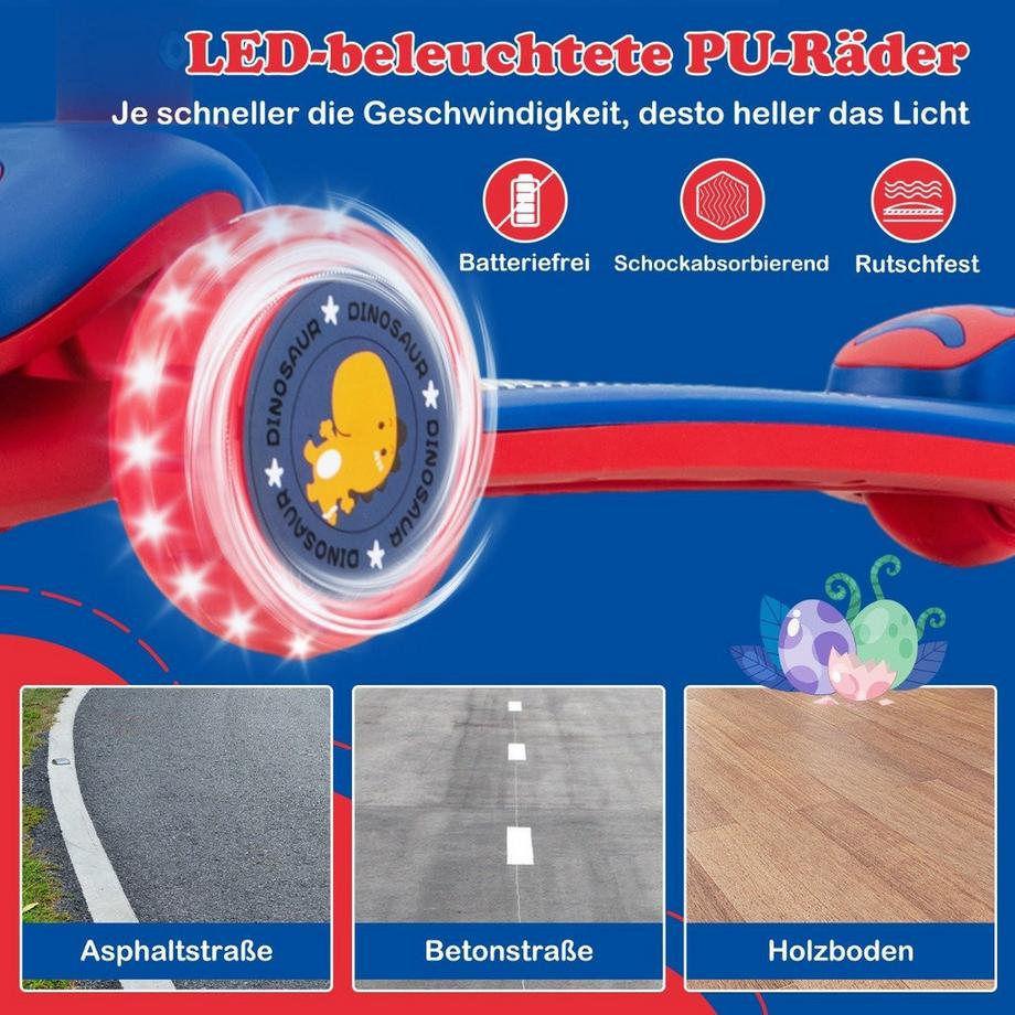 Northix  Klappbarer Kinder Roller mit PU LED Rädern & Hinterbremse Höhenverstellbarer Scooter Blau 