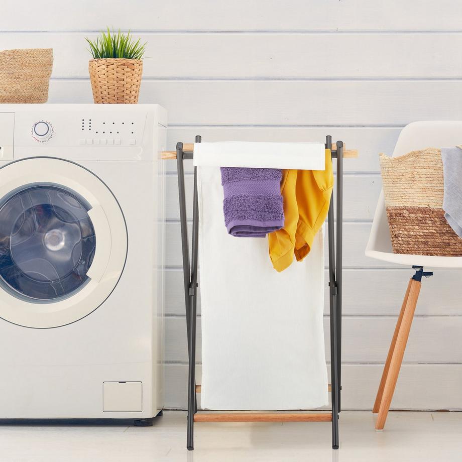 Northix Panier à linge pliable avec couvercle gris  