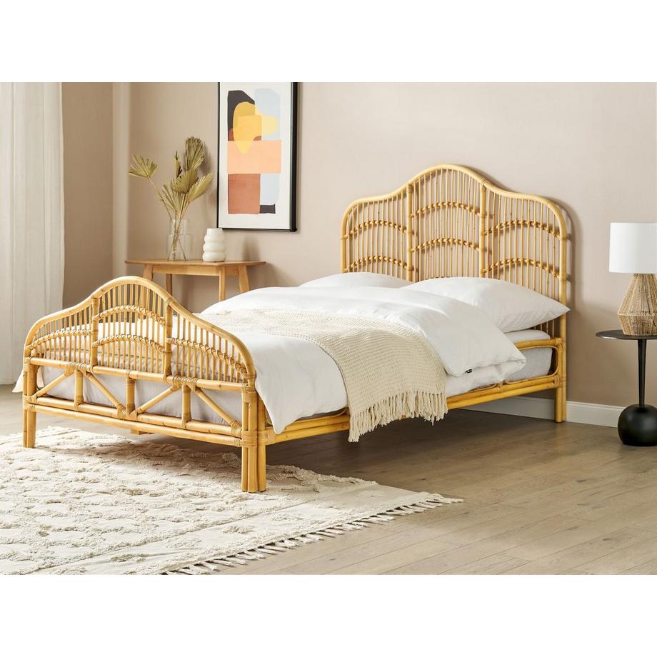 Beliani Bett mit Lattenrost aus Rattan Boho DOMEYROT  