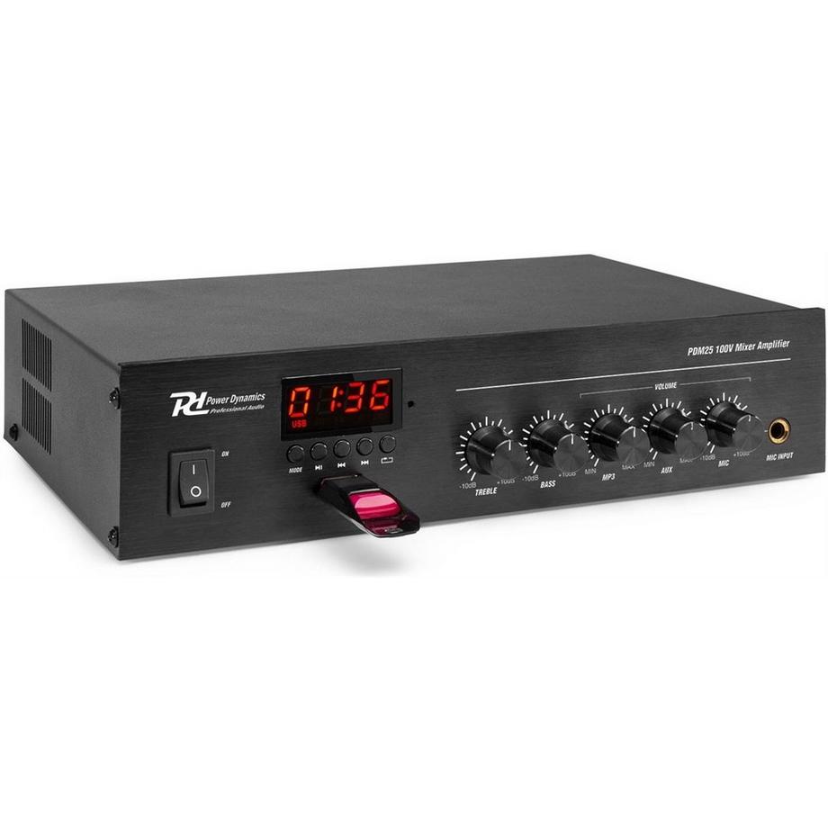 Power Dynamics  PDM25 100V Powermixer USB, MP3, BT, 25W 