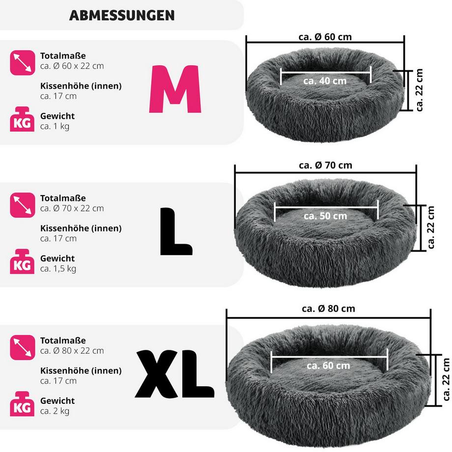 Tectake  Hundebett Maja rund mit langem Plüsch dicke Polsterung mit erhöhtem Rand 