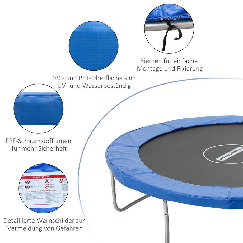 Northio Trampolin Zubehör Set Randabdeckung, Sicherheitsnetz, Wetterplane, Leiter, Für 8Ft-15Ft, Ø 244Cm, Blau  