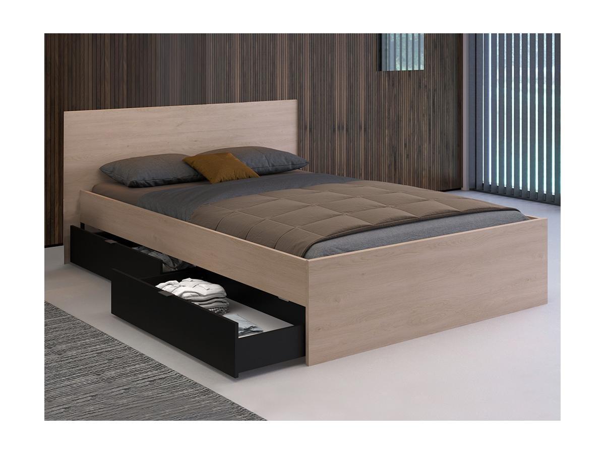 Vente-unique Letto con 2 cassetti 140 x 190 cm Naturale e Nero + Rete + - VELONA  