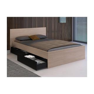 Vente-unique Letto con 2 cassetti 140 x 190 cm Naturale e Nero + Rete + - VELONA  