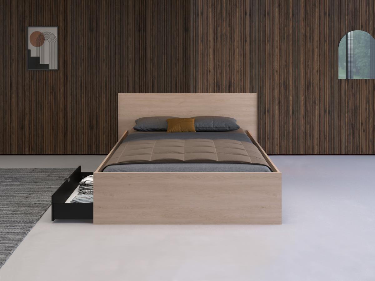 Vente-unique Letto con 2 cassetti 140 x 190 cm Naturale e Nero + Rete + - VELONA  