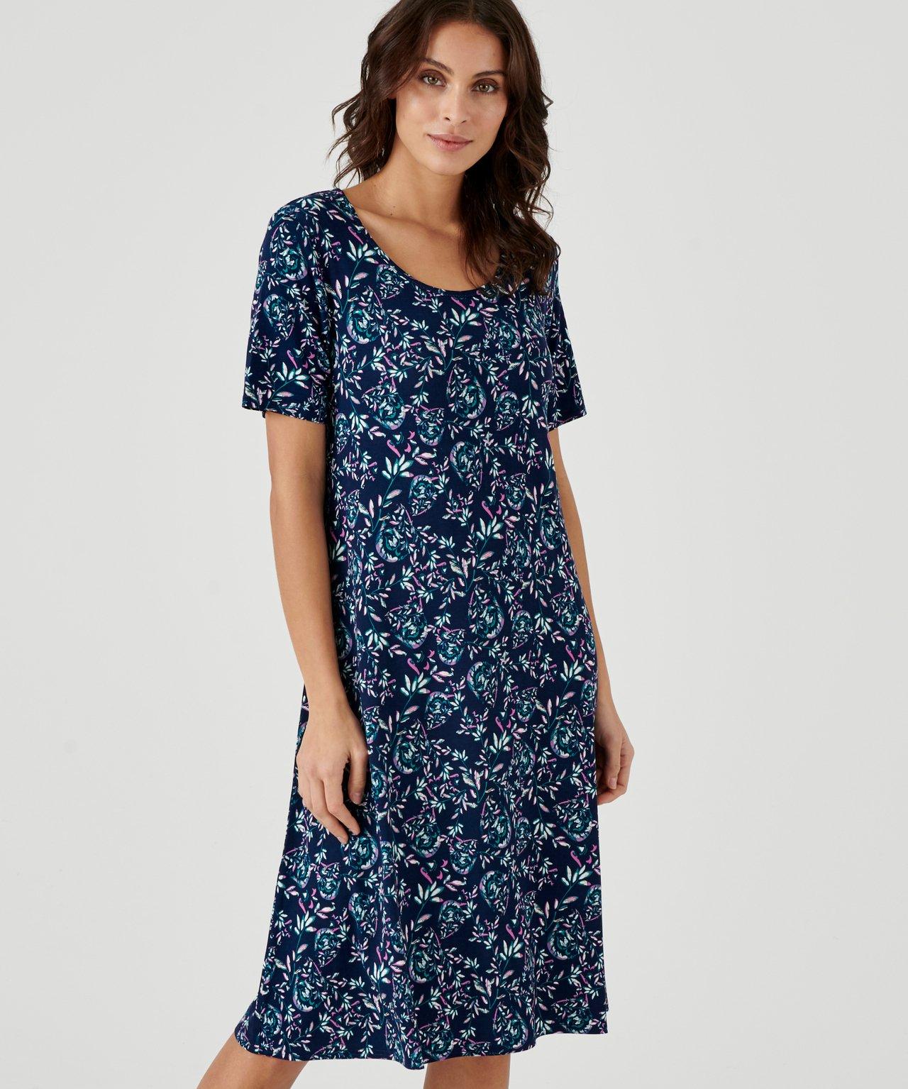 Image of Strickkleid Mit Blumendruck. Damen Blau 52