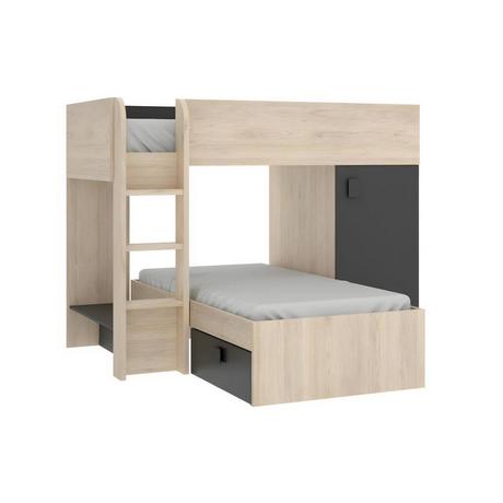 Vente-unique Letto a castello reversibile Vani portaoggetti integrati 2 Rovere e Antracite RICARDO  