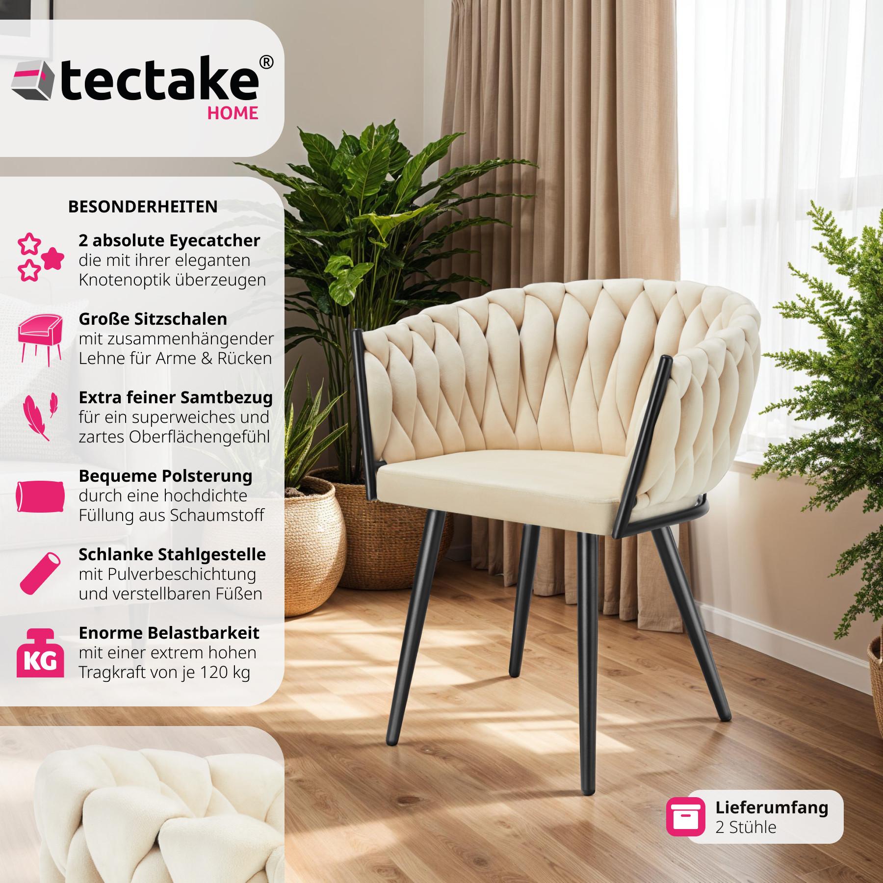 Tectake chaise de salle à manger Astano en velours, design noué  