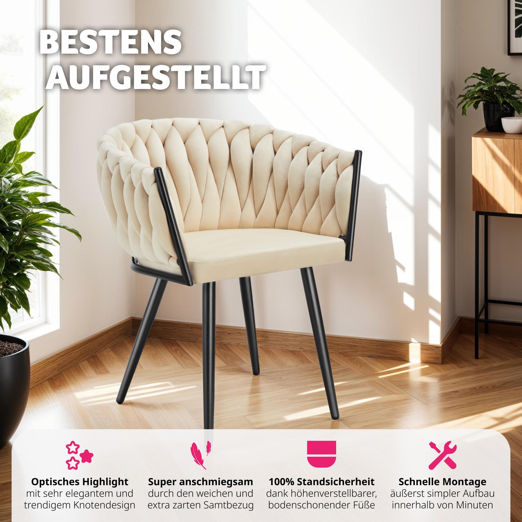 Tectake chaise de salle à manger Astano en velours, design noué  