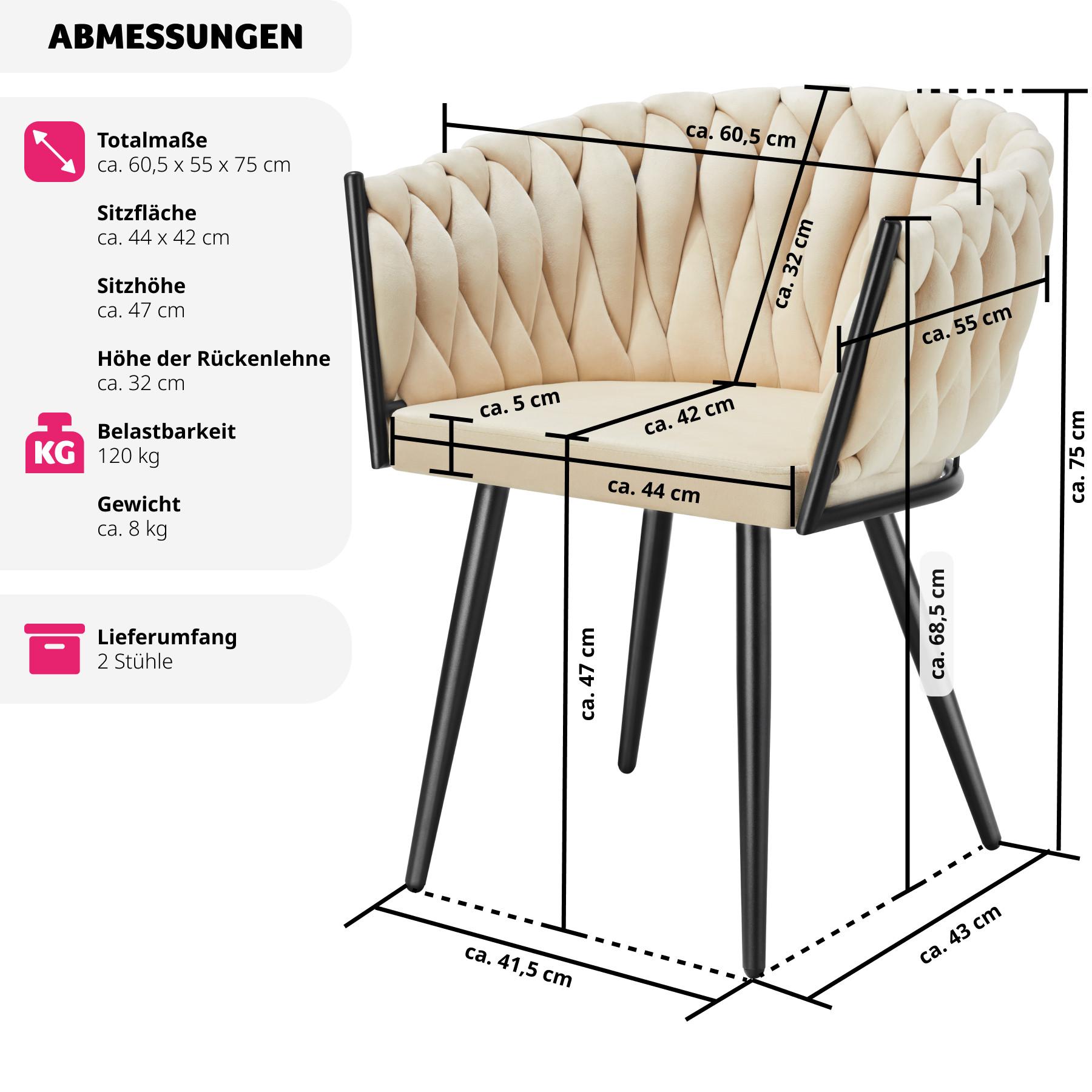 Tectake Esszimmerstuhl Astano Samt, Knotendesign  