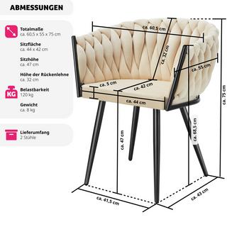 Tectake Esszimmerstuhl Astano Samt, Knotendesign  