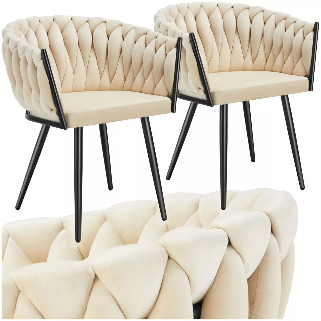 Tectake - Lot 2 chaises de salle à manger en velours design noué sables