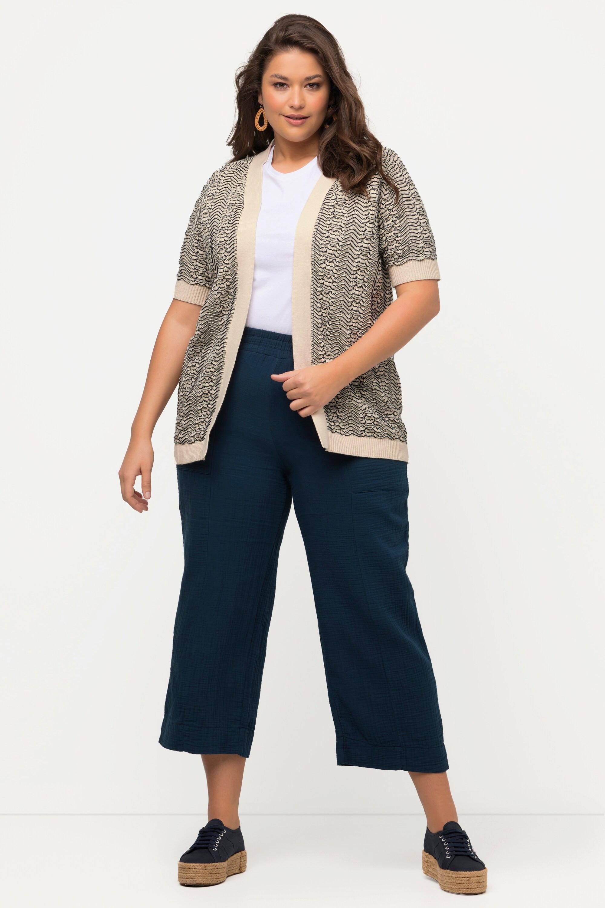 Ulla Popken  Cardigan a palloncino di cotone biologico con mezze maniche 