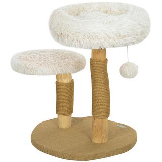 Northio  Tiragraffi Tiragraffi per gatti alto 61,5 cm con palla da gioco, letti, torre per gatti con tiragraffi per gatti, per gatti sotto i 5 kg, legno di pero, bianco 