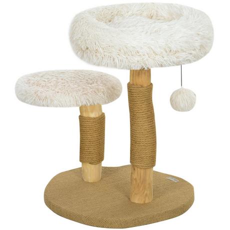 Northio  Tiragraffi Tiragraffi per gatti alto 61,5 cm con palla da gioco, letti, torre per gatti con tiragraffi per gatti, per gatti sotto i 5 kg, legno di pero, bianco 