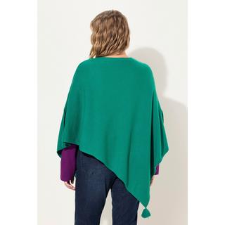 Ulla Popken  Poncho en maille, finition en pointe, pompon, col en V, sans manches 