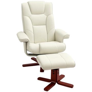 Fauteuil de relaxation avec tabouret, fauteuil TV avec fonction inclinable, fonction berçante, fauteuil inclinable rembourré avec dossier réglable, jusqu'à 150 kg, pour salon, simili cuir, blanc crème