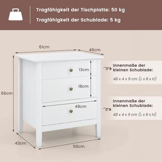 Northix Nachttisch mit 3 Schubladen Nachtschrank für Boxspringbett 56 x 45 x 66 cm Weiß  