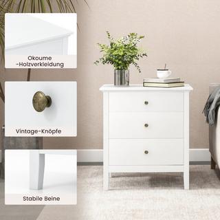 Northix Nachttisch mit 3 Schubladen Nachtschrank für Boxspringbett 56 x 45 x 66 cm Weiß  