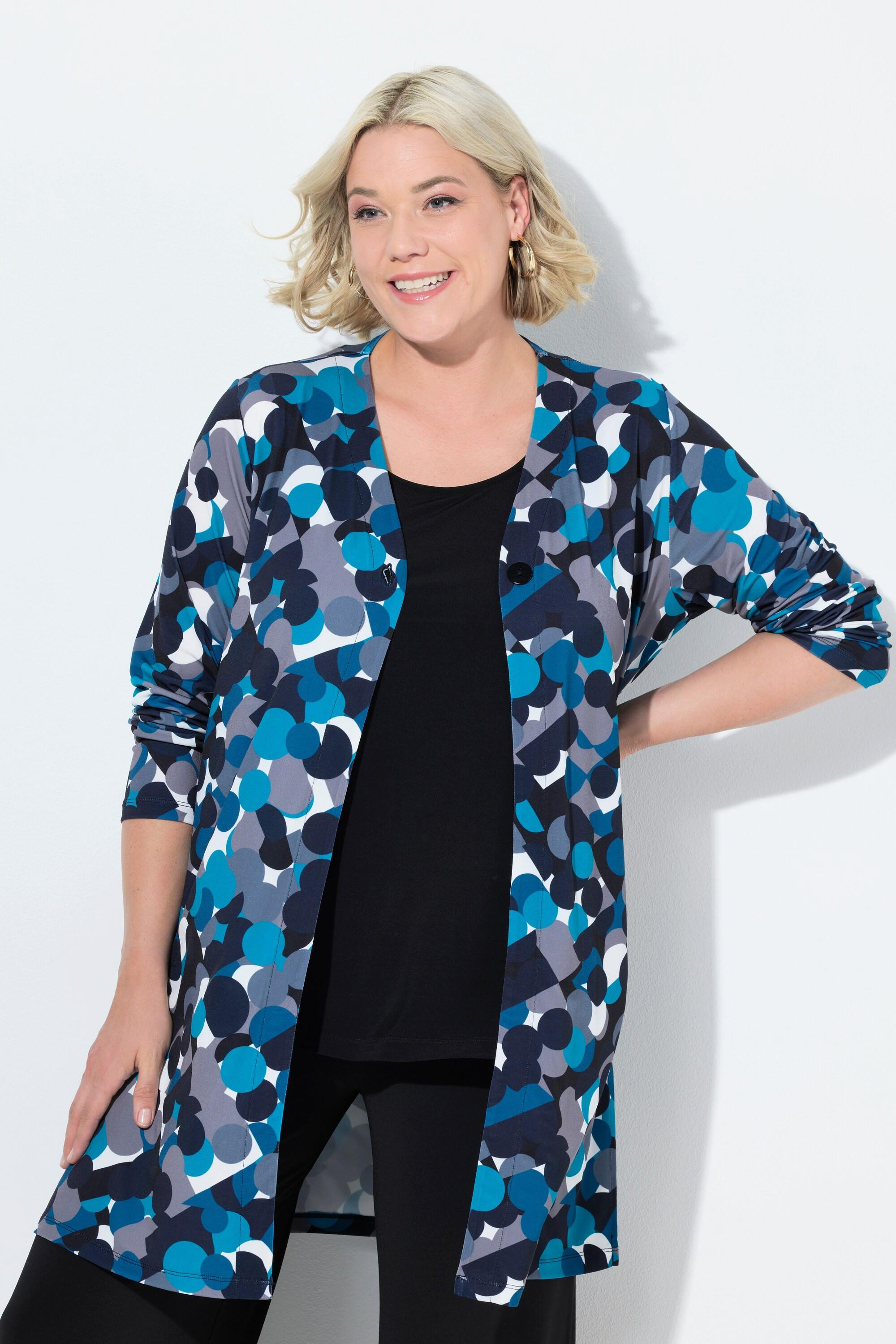 Ulla Popken Jerseyjacke V-Ausschnitt Knopfverschluss Langarm  