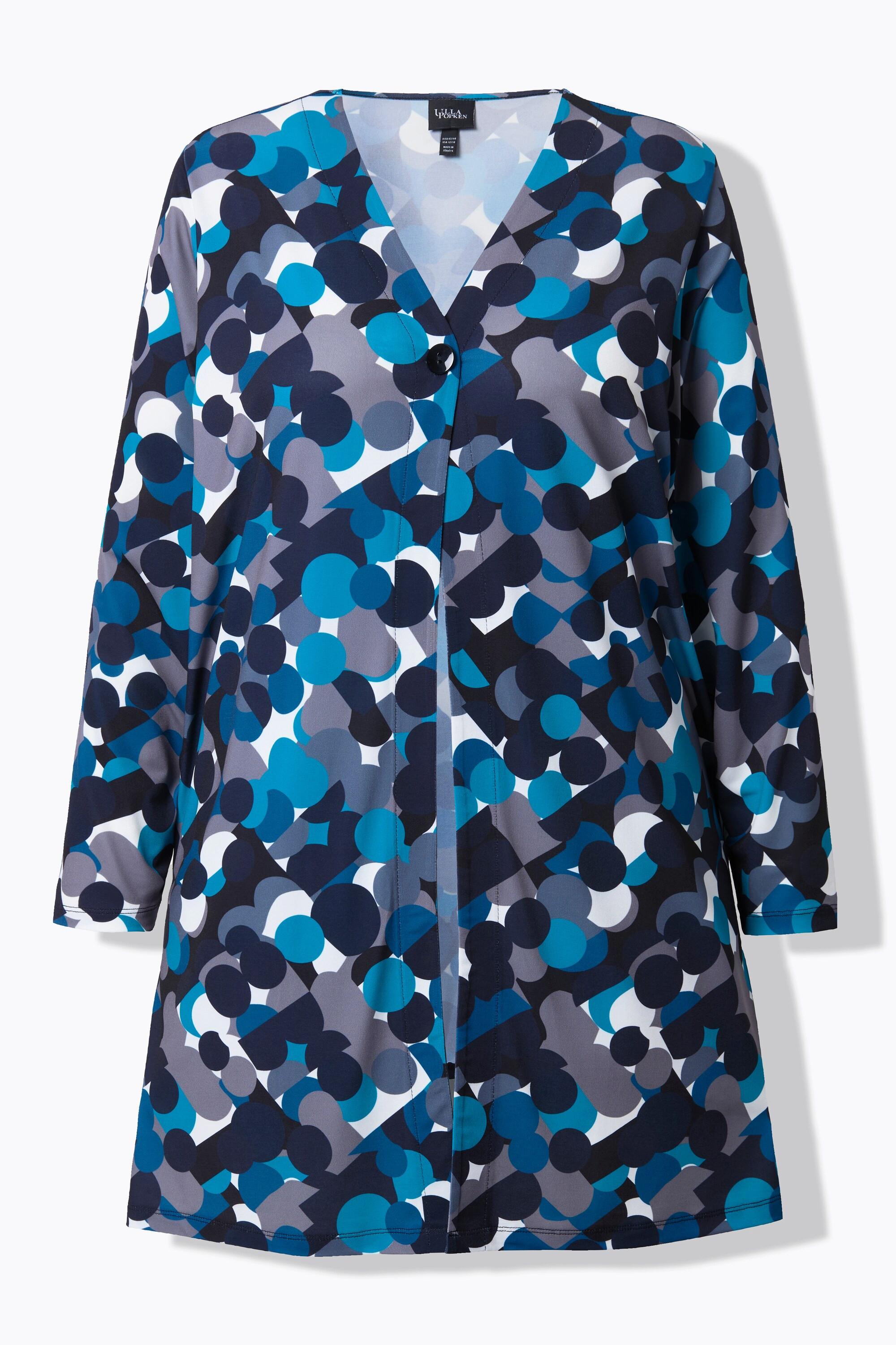 Ulla Popken Jerseyjacke V-Ausschnitt Knopfverschluss Langarm  