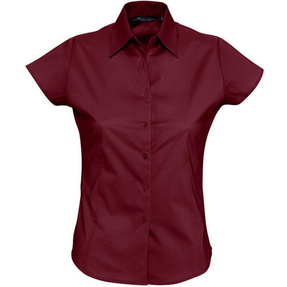 Image of Excess Bluse Arbeitsbluse, Kurzarm Damen Weinrot XL