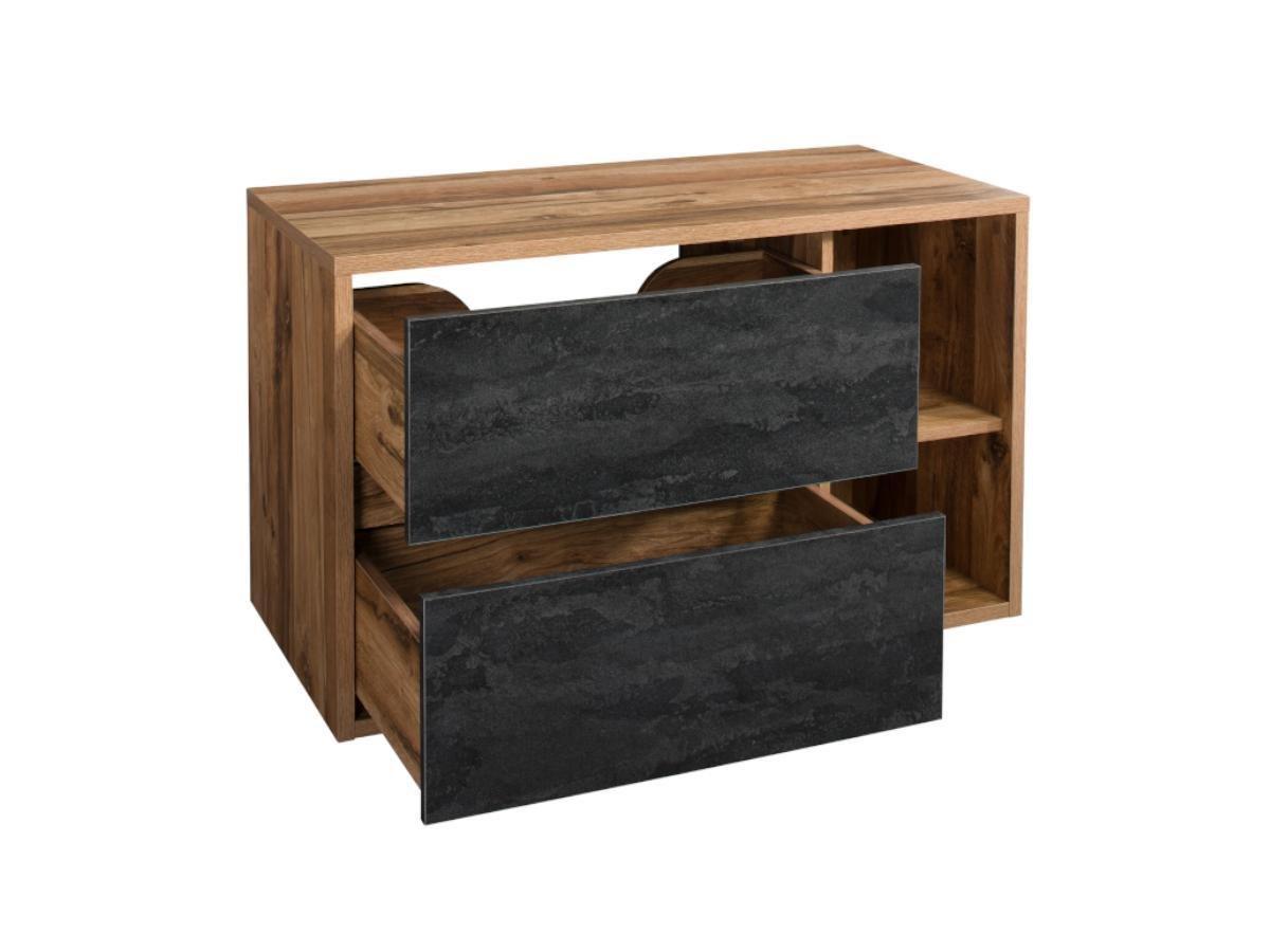 Vente-unique Meuble sous vasque suspendu coloris naturel et anthracite - 100 cm - TIKITIKI  