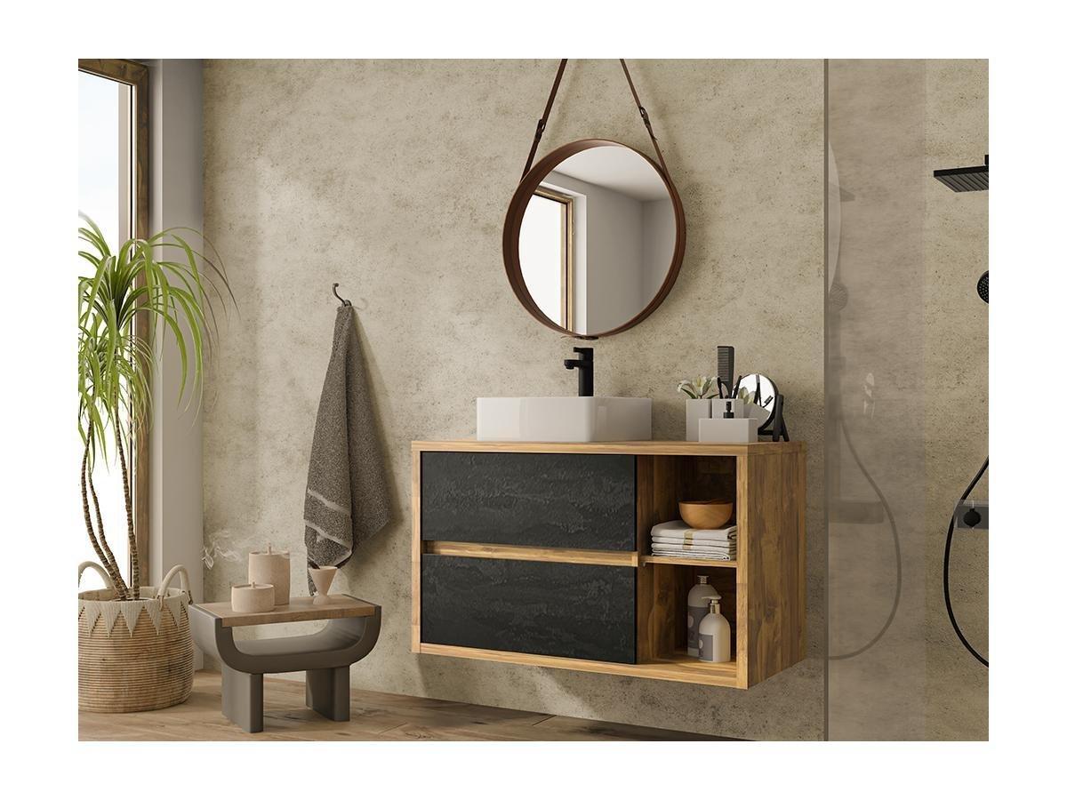 Vente-unique Meuble sous vasque suspendu coloris naturel et anthracite - 100 cm - TIKITIKI  