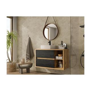 Vente-unique Meuble sous vasque suspendu coloris naturel et anthracite - 100 cm - TIKITIKI  