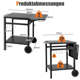 B2X Grillwagen mit Klappbarer Tischplatte & 2 Ablagen & 4 Haken Beweglicher Campingtisch  