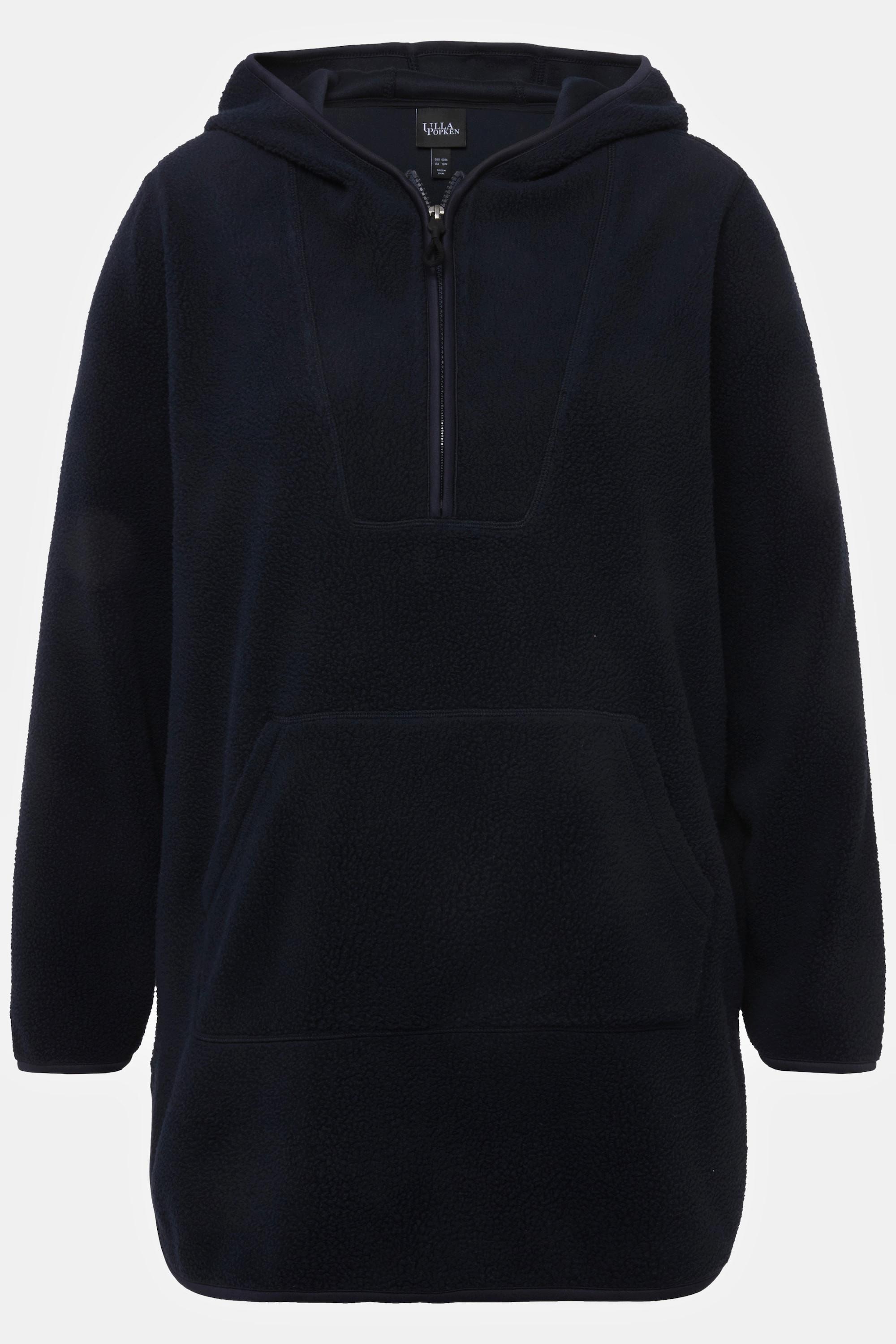 Ulla Popken  Long-Teddy-Fleecepullover, Kapuze, Zipper, Langarm 