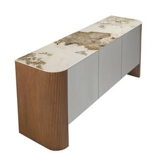 ANGEL CERDA Sideboard aus Silberholz, Nussbaum und Porzellan-Marmorplatte  