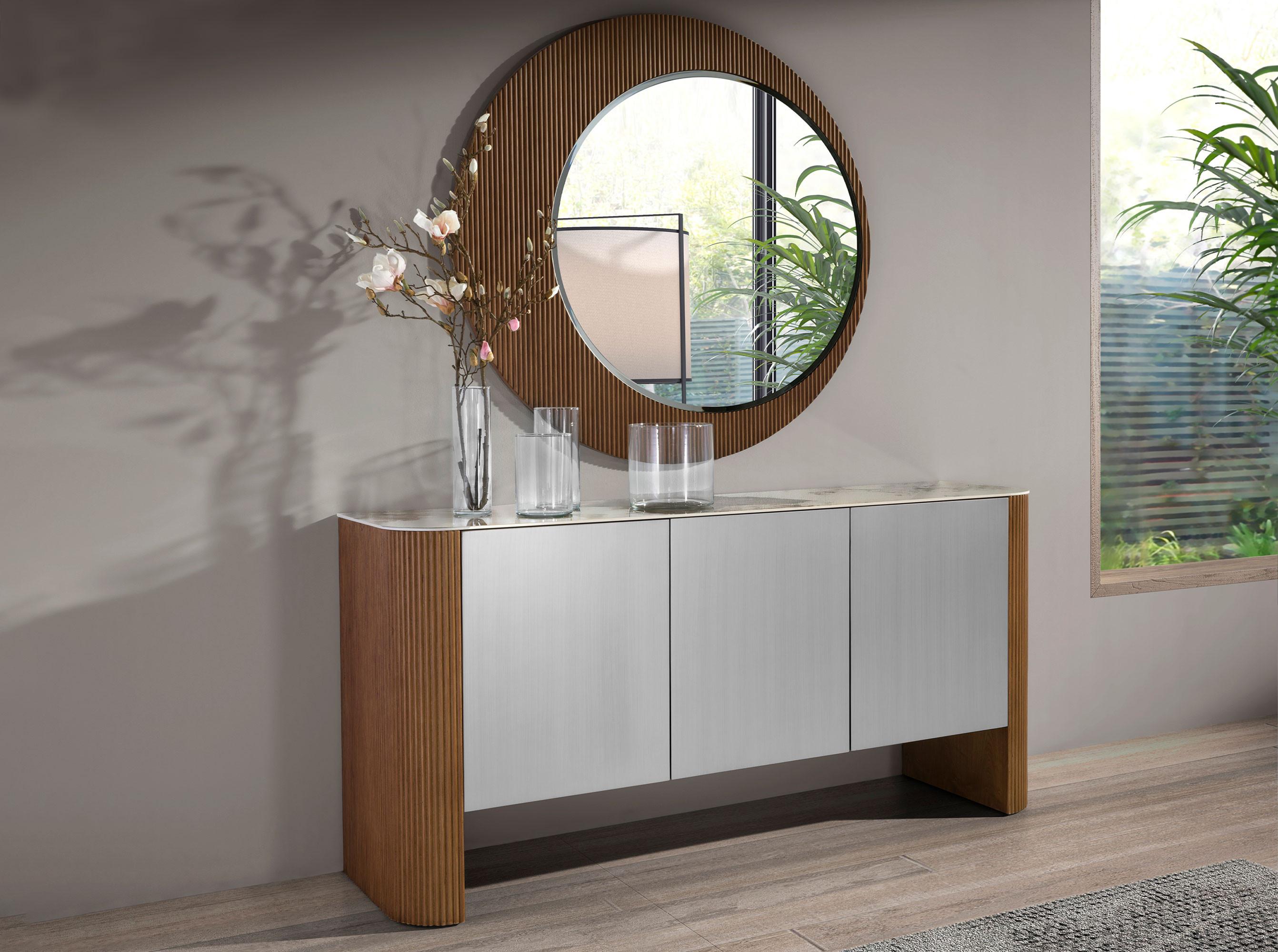 ANGEL CERDA Sideboard aus Silberholz, Nussbaum und Porzellan-Marmorplatte  