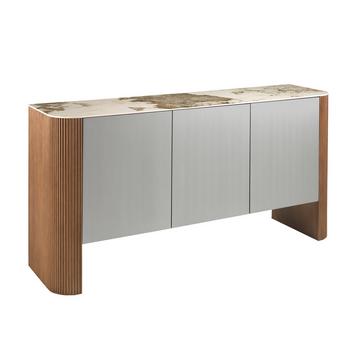 Sideboard aus Silberholz, Nussbaum und Porzellan-Marmorplatte