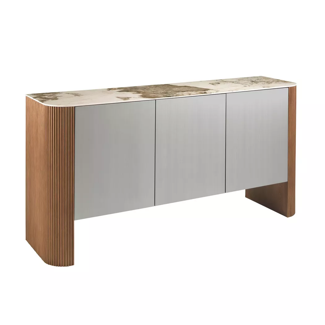 ANGEL CERDA - Sideboard aus Silberholz, Nussbaum und Porzellan-Marmorplatte, One Size