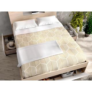 Vente-unique Letto con testata con vani portaoggetti e cassetti 140 x 190 cm: Naturale e Bianco + Rete LEANDRE  