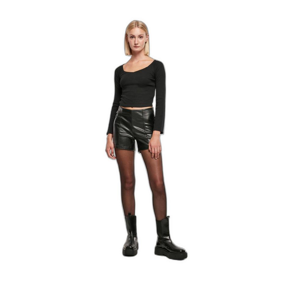 URBAN CLASSICS Langarm Geripptes V-Ausschnitt Top  