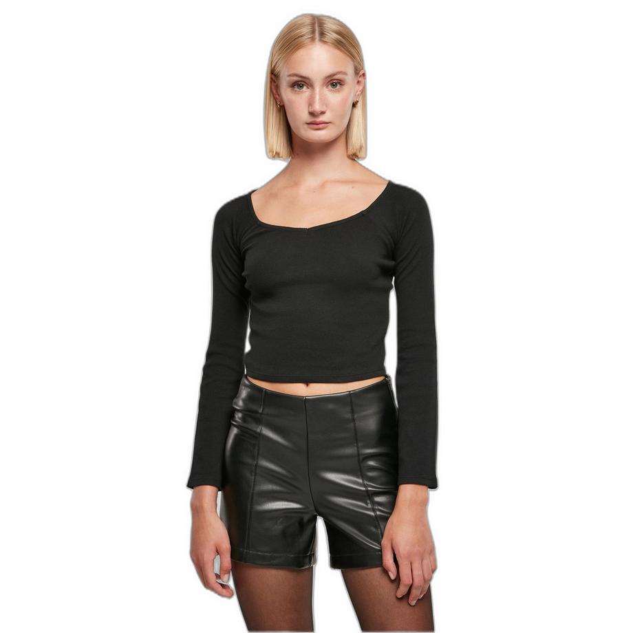 URBAN CLASSICS Langarm Geripptes V-Ausschnitt Top  