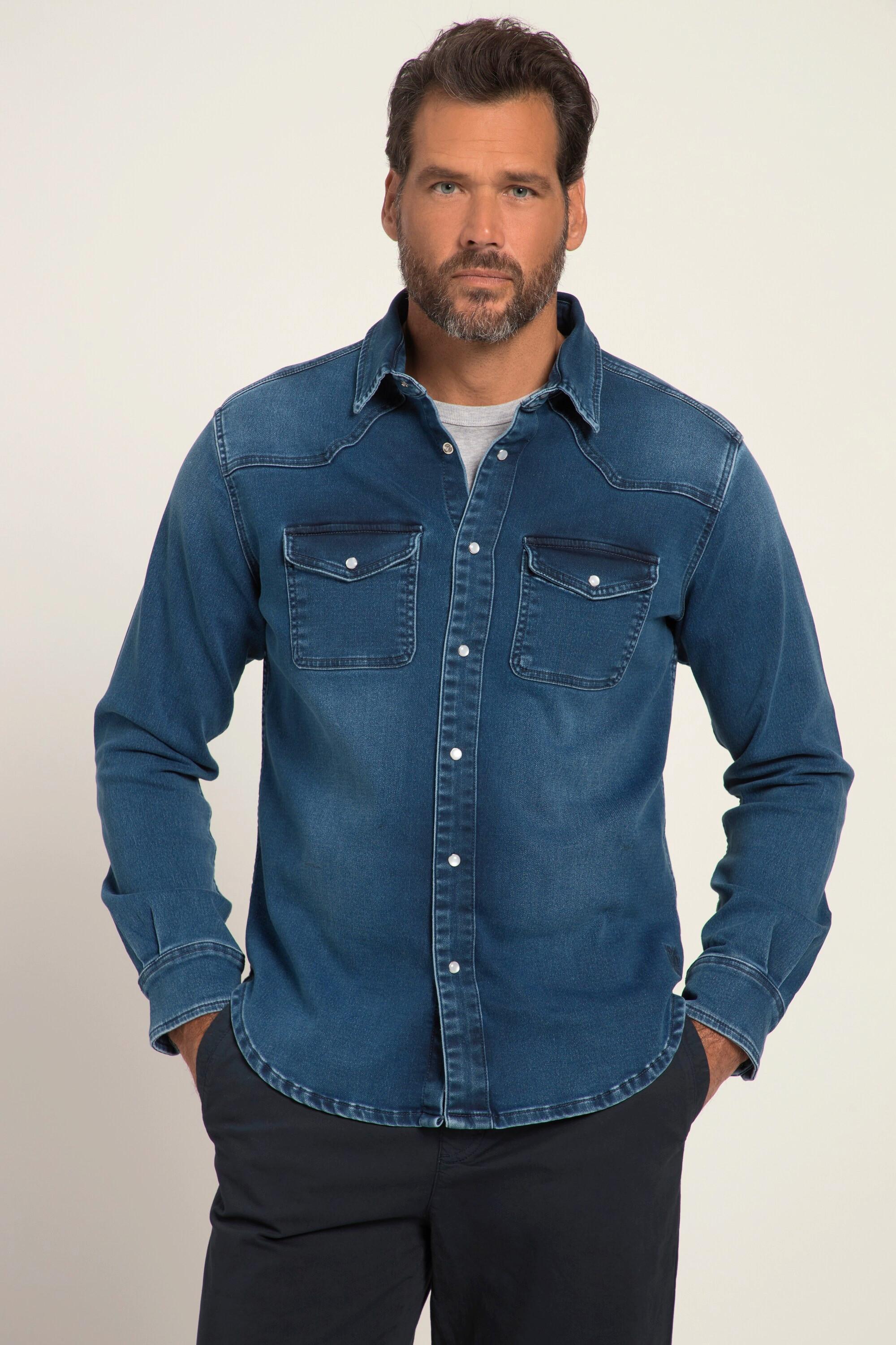 JP1880  Camicia di jeans basic dalla vestibilità moderna con FLEXNAMIC®, maniche lunghe, colletto ad apertura inglese e look in stile western 