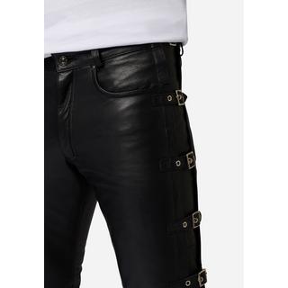 RICANO  Lederhose Buckle mit Schnallengürteln und im klassischem 5-Pocket-Stil 