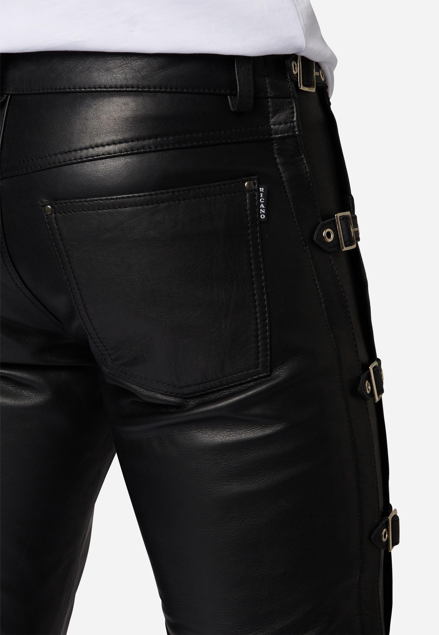 RICANO  Lederhose Buckle mit Schnallengürteln und im klassischem 5-Pocket-Stil 