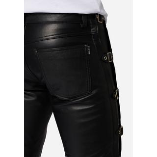 RICANO  Pantalon en cuir pour hommes avec boucle et ceinture à boucles, dans un style classique à 5 poches. 