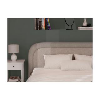 Vente-unique Lit coffre 140 x 190 cm - Tissu bouclette - Beige + Matelas - FIREZA  