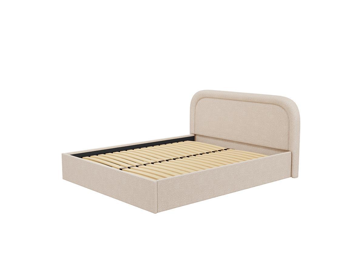 Vente-unique Lit coffre 140 x 190 cm - Tissu bouclette - Beige + Matelas - FIREZA  