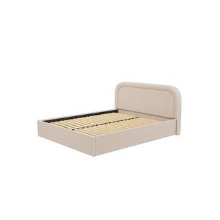 Vente-unique Lit coffre 140 x 190 cm - Tissu bouclette - Beige + Matelas - FIREZA  