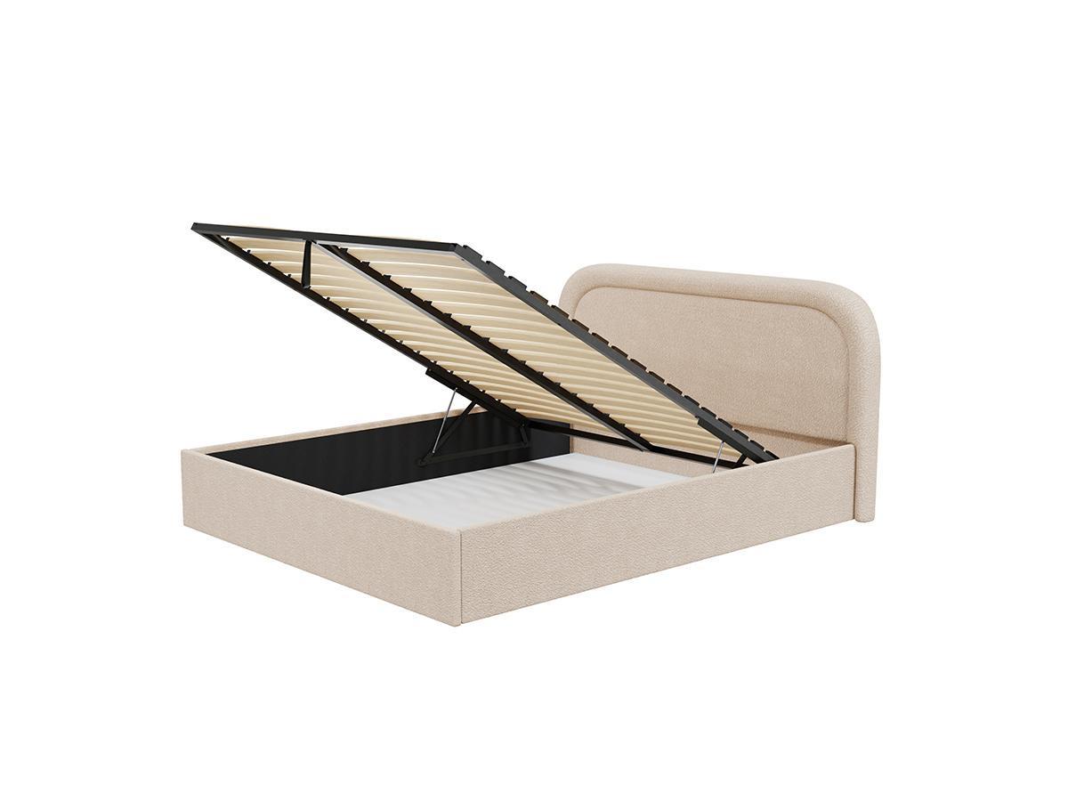 Vente-unique Lit coffre 140 x 190 cm - Tissu bouclette - Beige + Matelas - FIREZA  