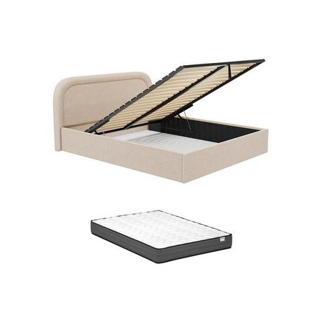 Vente-unique Lit coffre 140 x 190 cm - Tissu bouclette - Beige + Matelas - FIREZA  