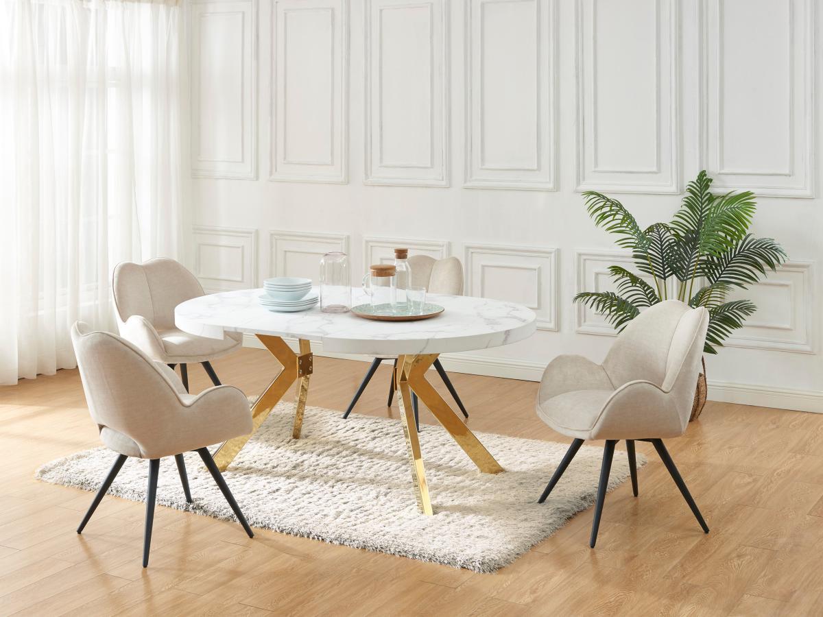 Vente-unique Tavolo da pranzo allungabile da 4 a 8 coperti in MDF e Acciaio Effetto marmo Bianco e Dorato - KOMONI  