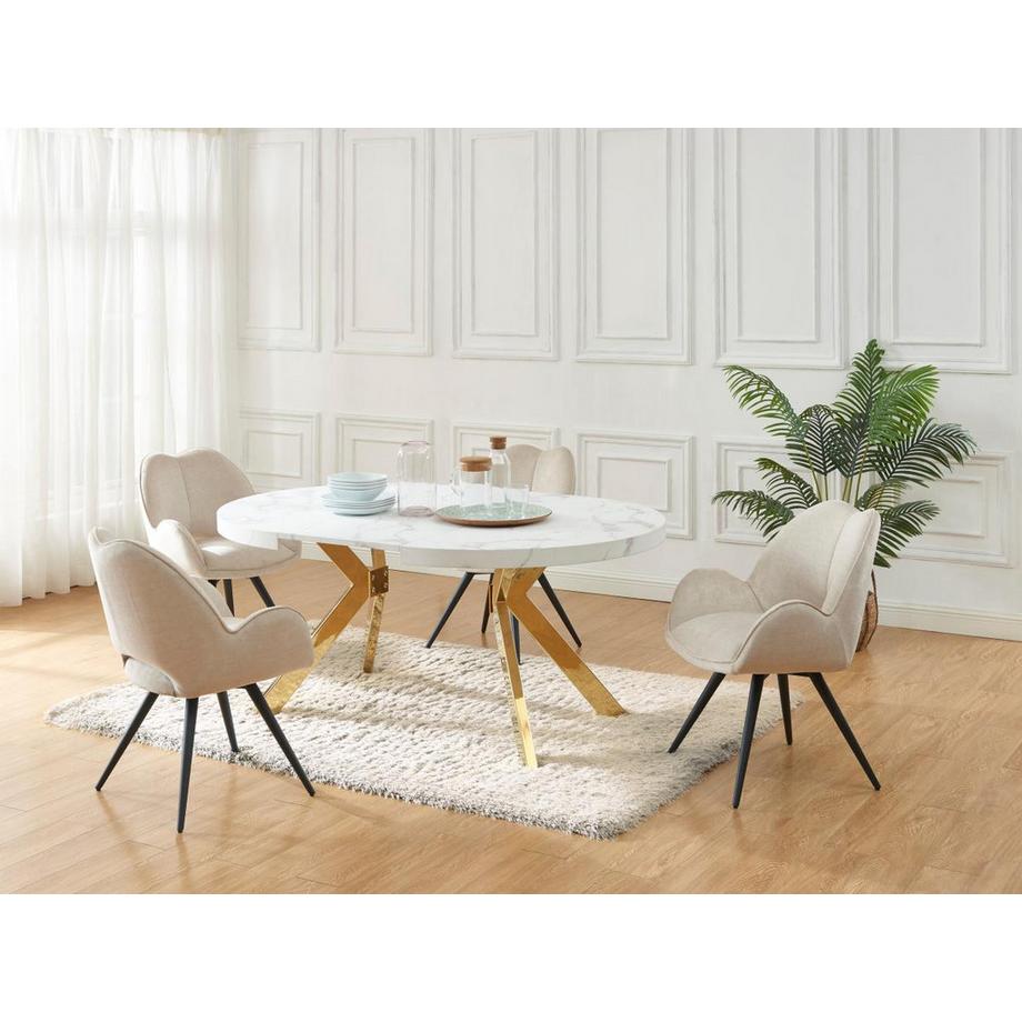 Vente-unique Tavolo da pranzo allungabile da 4 a 8 coperti in MDF e Acciaio Effetto marmo Bianco e Dorato - KOMONI  
